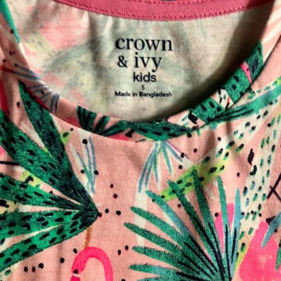 NWT!  CROWN & IVY - 2 Piece Short Set - Pink Flamingo Print - Girl's Size 5 -NEW - Picture 5 of 8
